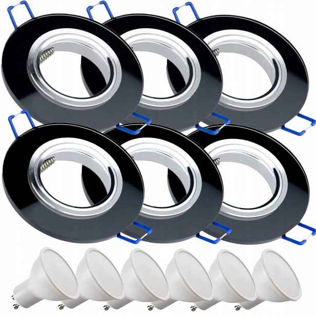 6x Černá Stropní Lampa Halogenová Objímka Sklo Led Žárovky 10W