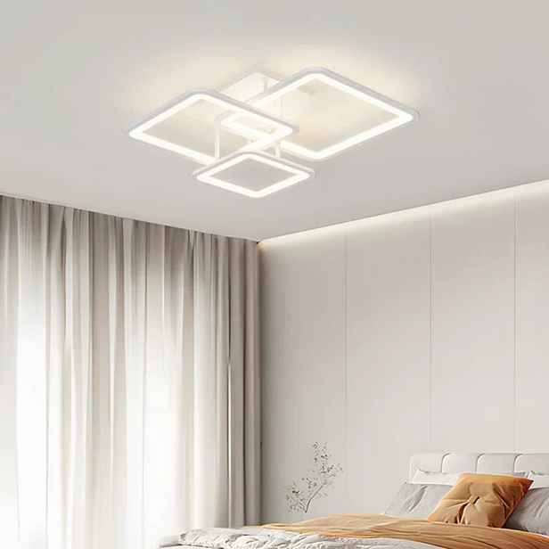 TEMU 2letá záruka Lustra LED s dálkovým ovládáním ZOE, 64W, 3 panely, studené/teplé/neutrální světlo, stmívatelné, bílé, průměr , svítivost 5120 Lm,