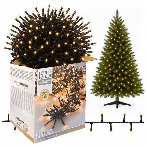 Vánoční osvětlení na stromeček 1512 Led bílé, teplé, vnitřní, venkovní, 15 m, časovač x2