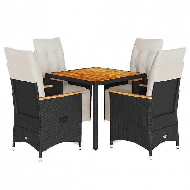 vidaXL 5dílný zahradní bistro set s poduškami černý polyratan