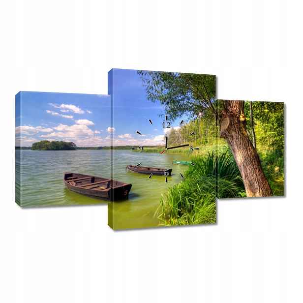 Nástěnné hodiny 100x60 Jezero Lodě Krajina