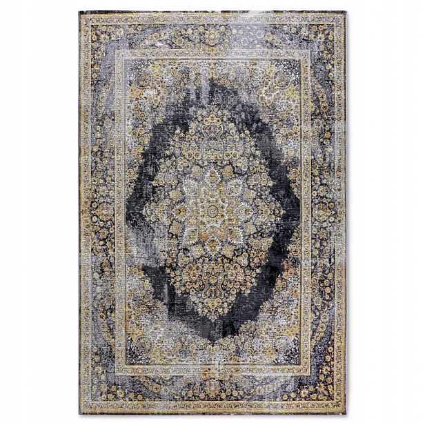 Koberec do obývacího pokoje 120x180 cm, plochý tkaný vzor Vintage, černo zlatý