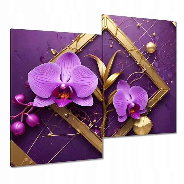 Obrazy 80x70 Fialové orchideje a zlato