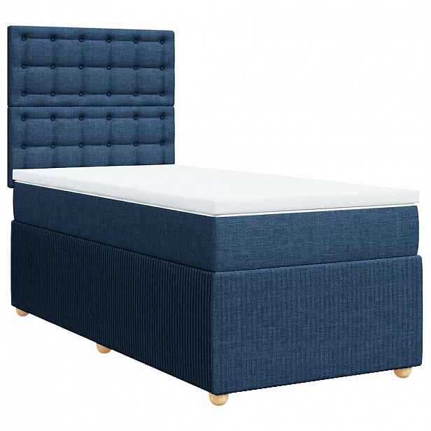 vidaXL Box spring postel s matrací modrá 100 x 200 cm textil