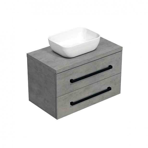 Koupelnová skříňka s černou úchytkou a umyvadlem SAT Cube Way 80x71x46 cm beton mat CUBE46C803BE45