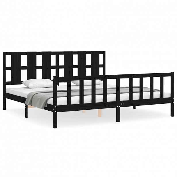vidaXL Rám postele s čelem černý 200 x 200 cm masivní dřevo