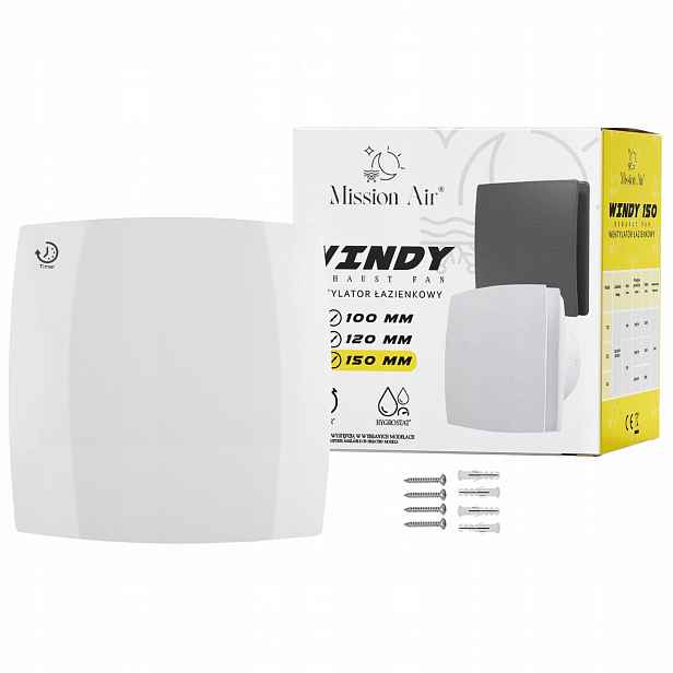 Bílý Ventilátor Výtahu 150 S Koupelnový tichý nástěnný Klapka Zpětný Ventil