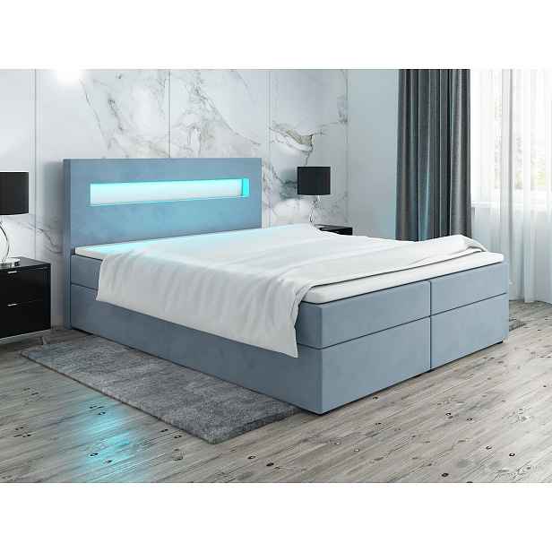 Čalouněná postel s osvětlením LILLIANA 3 - 140x200, modrá