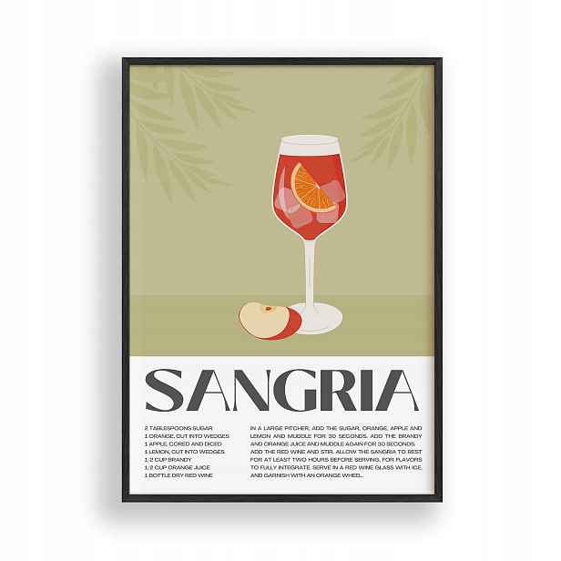 Obraz Sangria Plakát Rámeček Dřevěný Černý 30x42 cm