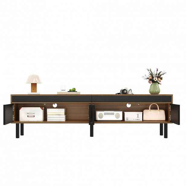 Redom TV stolek 170/38/47 cm s 4 dvířky a bezúchytkovým otevíráním, Černá a přírodní