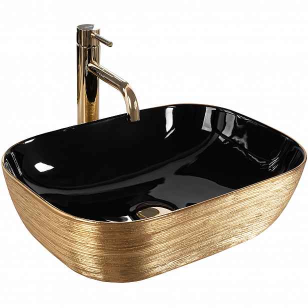 Umyvadlo na desku Belinda Oválné Black Gold Brush Černé Zlaté Rea