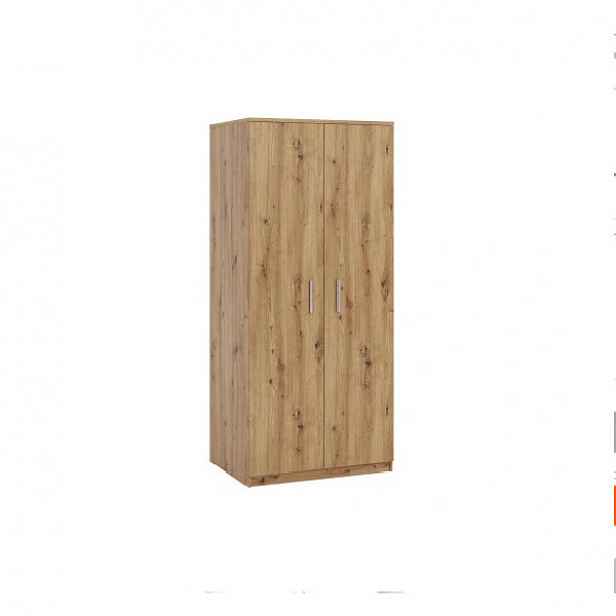 Dvoudveřová skříň s klasickým otevíráním BRYAN - šířka 90 cm, dub artisan