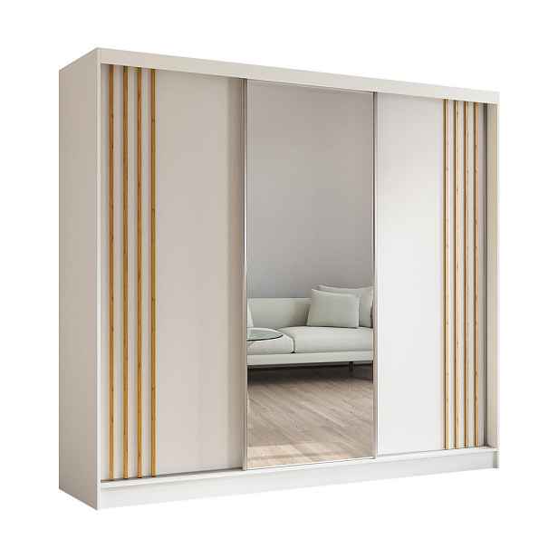 MASSENO ŠATNÍ SKŘÍŇ S POSUVNÝMI DVEŘMI NELVIA, 240/216/61 cm 3dveřová se zrcadlem, bílá