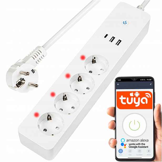 Inteligentní Síťový Prodlužovací Kabel Zásuvková Lišta Wifi Tuya 3 m Bílý Usb