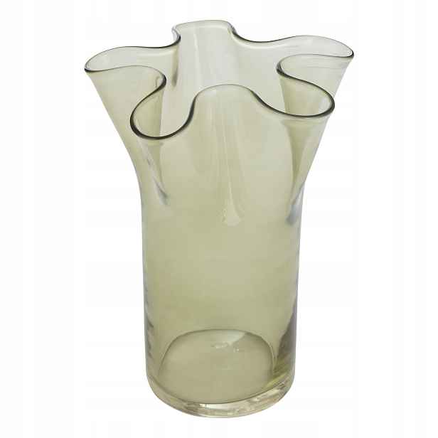 Skleněná Váza S Vlnitým Vzorem Ø 17 CM X 23,5 CM Olivová Dekorace