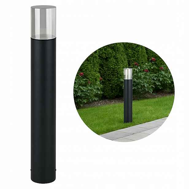 Stojací Zahradní Lampa Venkovní Sloupek Černá Sklo Chrom 80 CM E27 Velká