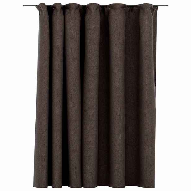 vidaXL Zatemňovací závěs s háčky vzhled lnu taupe 290 x 245 cm
