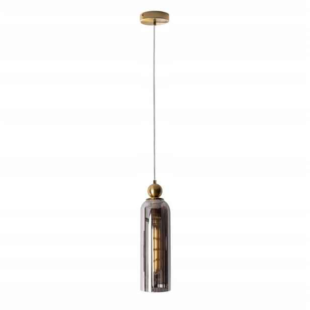 Závěsná lampa mosazná skleněná kouřová, glamour stínidlo Maxlight