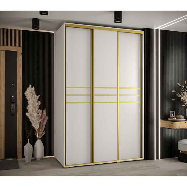 Šatní skříň YVONA 10 - 150/60 cm, bílá / zlatá