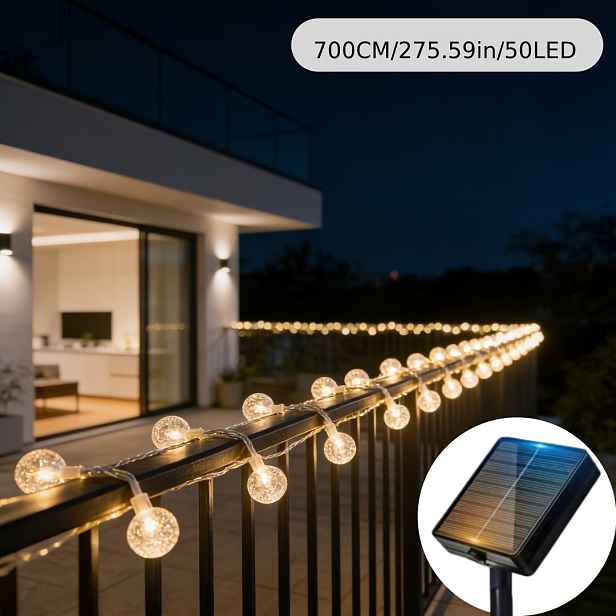 TEMU Nová vylepšená solární bublinková koule s průhlednou nití, 200/100/50/20 ks LED korálků, venkovní řetězová světla, světla na terasu, zahradní