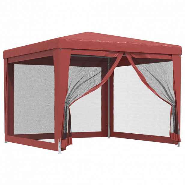 vidaXL Party stan se 4 síťovanými bočnicemi červený 3 x 3 m HDPE