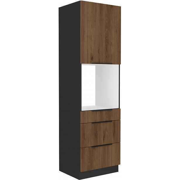 Vysoká skříňka pro vestavnou troubu Monza 60 DPS-210 3S1F - Premium Box Barva korpusu: Černá, Barva dvířek: Ořech okapi