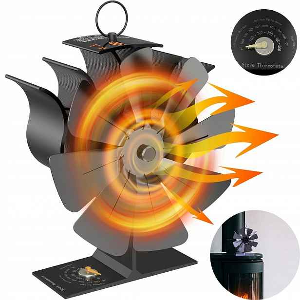 Termoelektrický Krbový Ventilátor Napájený Teplem, Tichý Ventilátor, Černý