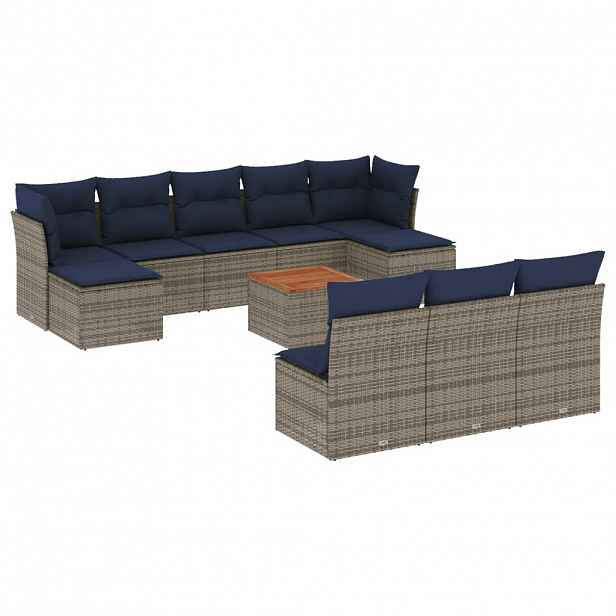 vidaXL 11dílná zahradní sada pohovek s polštáři šedá polyratan