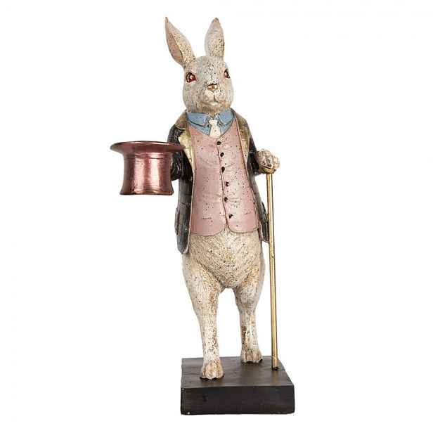 Dekorace králík s holí a kloboukem se zlatým třpytem - 17*14*33 cm Clayre & Eef