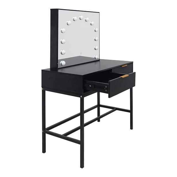 Kosmetický toaletní stolek s Led zrcadlem, 13 žárovek, zásuvky, černý
