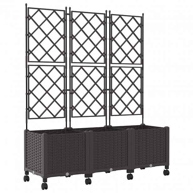 vidaXL Zahradní truhlík s treláží a koly 3 ks Hnědá 120 x 40 x 149 cm