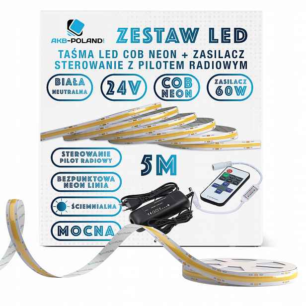 24V Sada Led pásků Cob Neutrální 5M Dálkový Ovladač
