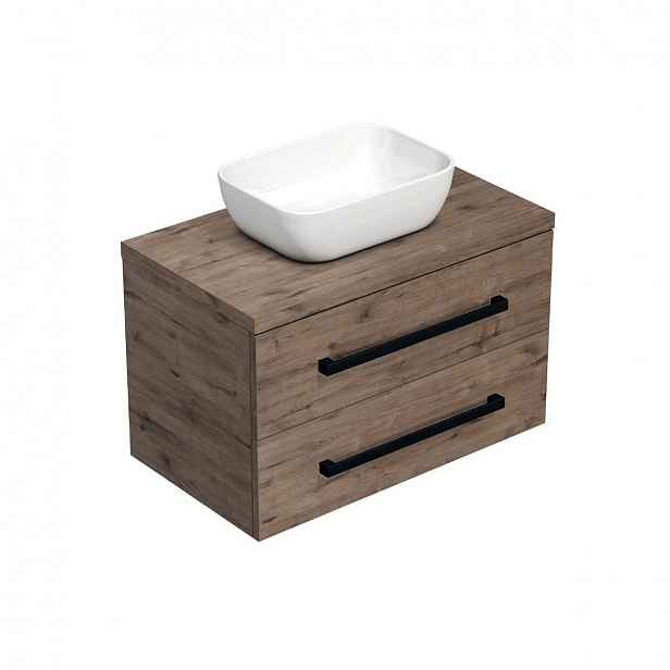 Koupelnová skříňka s černou úchytkou a umyvadlem SAT Cube Way 80x71x46 cm dub Wellington mat CUBE46C803DW45