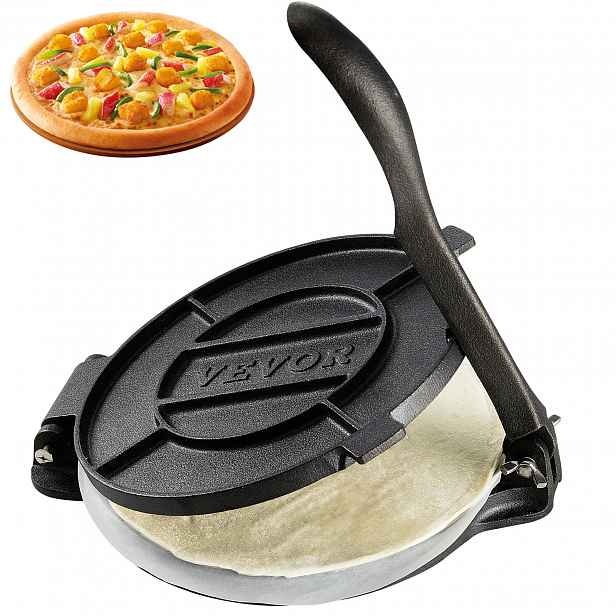 TEMU VEVOR Tortilla lis, 8palcová lis na tortilly a roty, těžká litinová lis na tortilly, předem ošetřená lis na pataconery s 100 ks pečícího papíru,