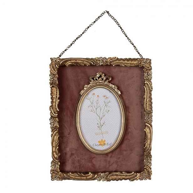 Vínovo - zlatý zdobený závěsný fotorámeček - 23*3*28 cm / 10*15 cm Clayre & Eef