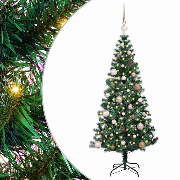 vidaXL Umělý osvětlený vánoční stromeček Zelená 150 cm PVC a kov