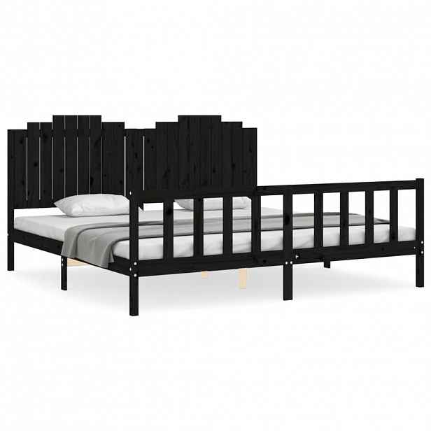 vidaXL Rám postele s čelem černý 200 x 200 cm masivní dřevo