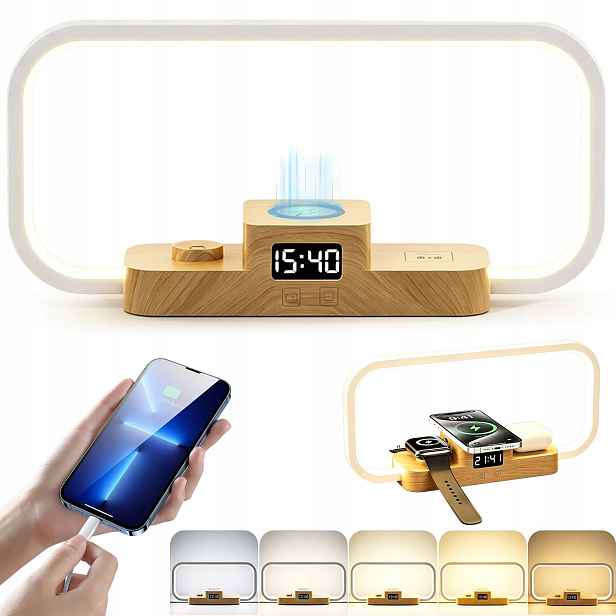 Led Stolní Lampička 5 Barev Světla Nabíječka Indukční Usb 3V1 Stmívatelná