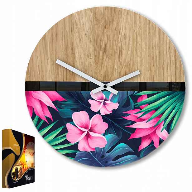 Nástěnné hodiny Dřevěné Dubové Akrylové Flower Wood 33 Kulatý Křemenné