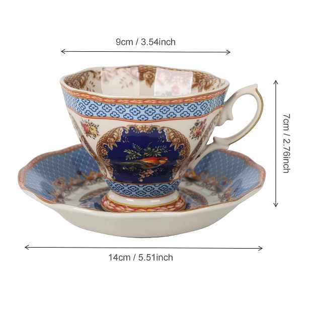 TEMU 1 sada Elegantní modrý pták hrnek a podšálek, Vintage keramický kávový hrnek a podšálek, Podglazurní barva, Vhodné do mikrovlnné trouby, Snadné