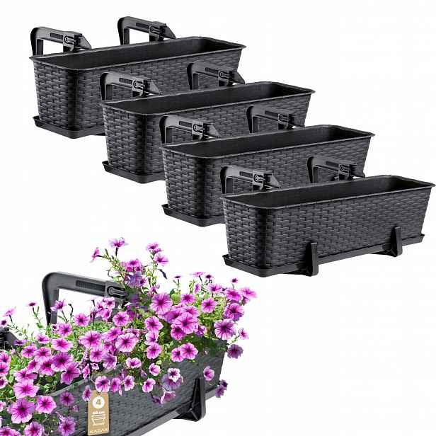 4x Balkonový Truhlík Květináč 60 cm Držáky