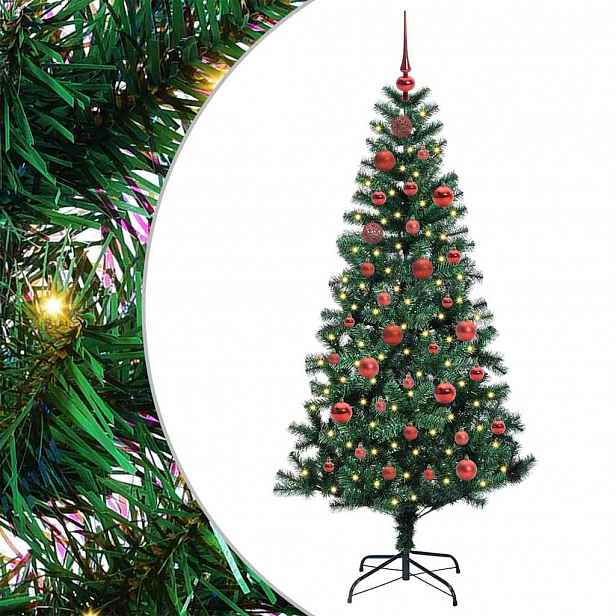 vidaXL Umělý osvětlený vánoční stromeček Zelená 150 cm PVC a kov