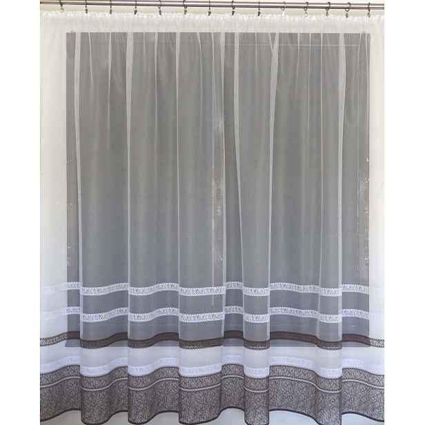 Mg Záclona 618/300 bílá/hnědá 300x180 cm Hotová S Páskou M