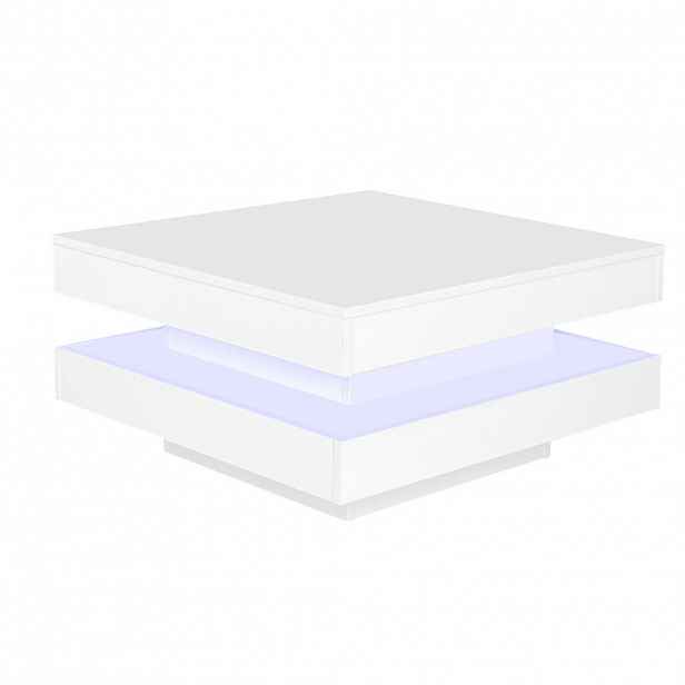 OKWISH KONFERENČNÍ stolek 70/70/36 cm bílý z dřevotřísky s otočnou deskou a LED osvětlením