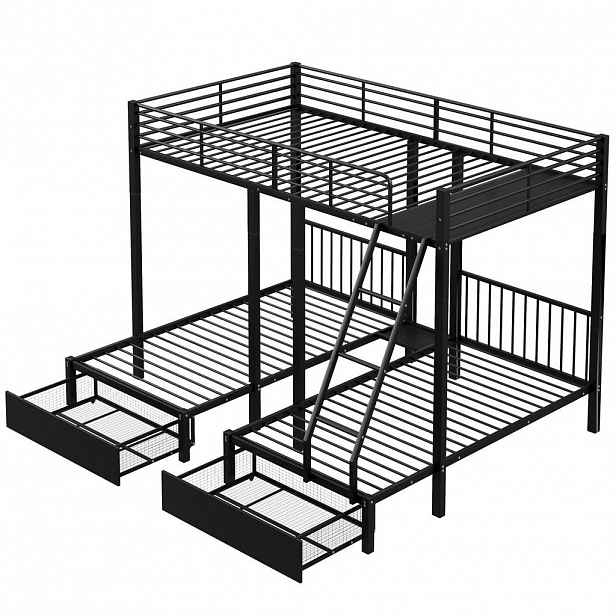 Redom PALANDA 140/200 cm s přestavitelným uspořádáním, dvěma zásuvkami a bezpečnostním zábradlím, Černá