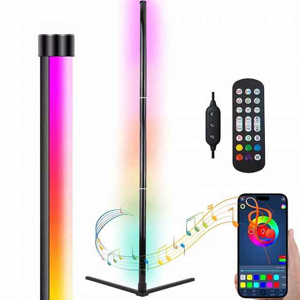 Rohová Podlahová Lampa Corner Led Rgb Dálkový Ovladač Hudba 155 CM Rohová Barva