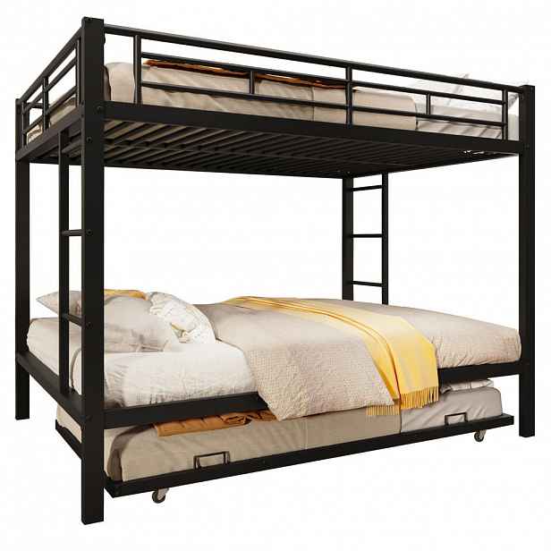 STILVORA ETAGENBETT 140/200 cm & 90/190 cm in Schwarz Kinderbett mit Ausziehbett und hohem Rausfallschutz