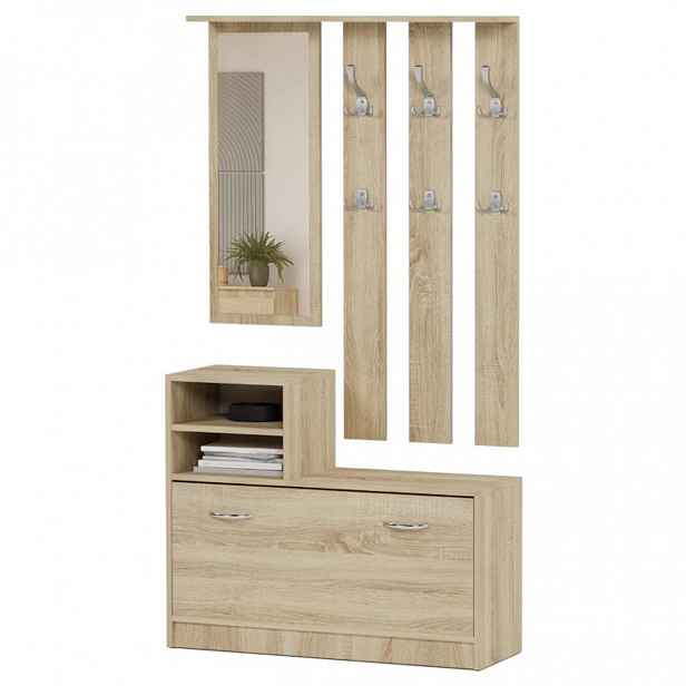 TEMU Moderní šatní skříň do předsíně s 90cm zrcadlem V1 - sada s věšákem a botníkem, funkční nábytek pro uložení oblečení a obuvi, elegantní sada pro