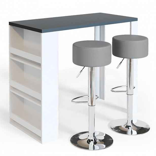 Vicco STOJACÍ BAROVÝ STŮL SE ŽIDLEMI Bílá/šedá 57 x 117 cm se 2 barovými stoličkami