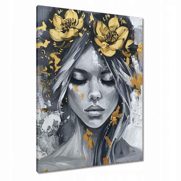 Obrazy 60x80 Žena Abstrakt Zlatá Květina